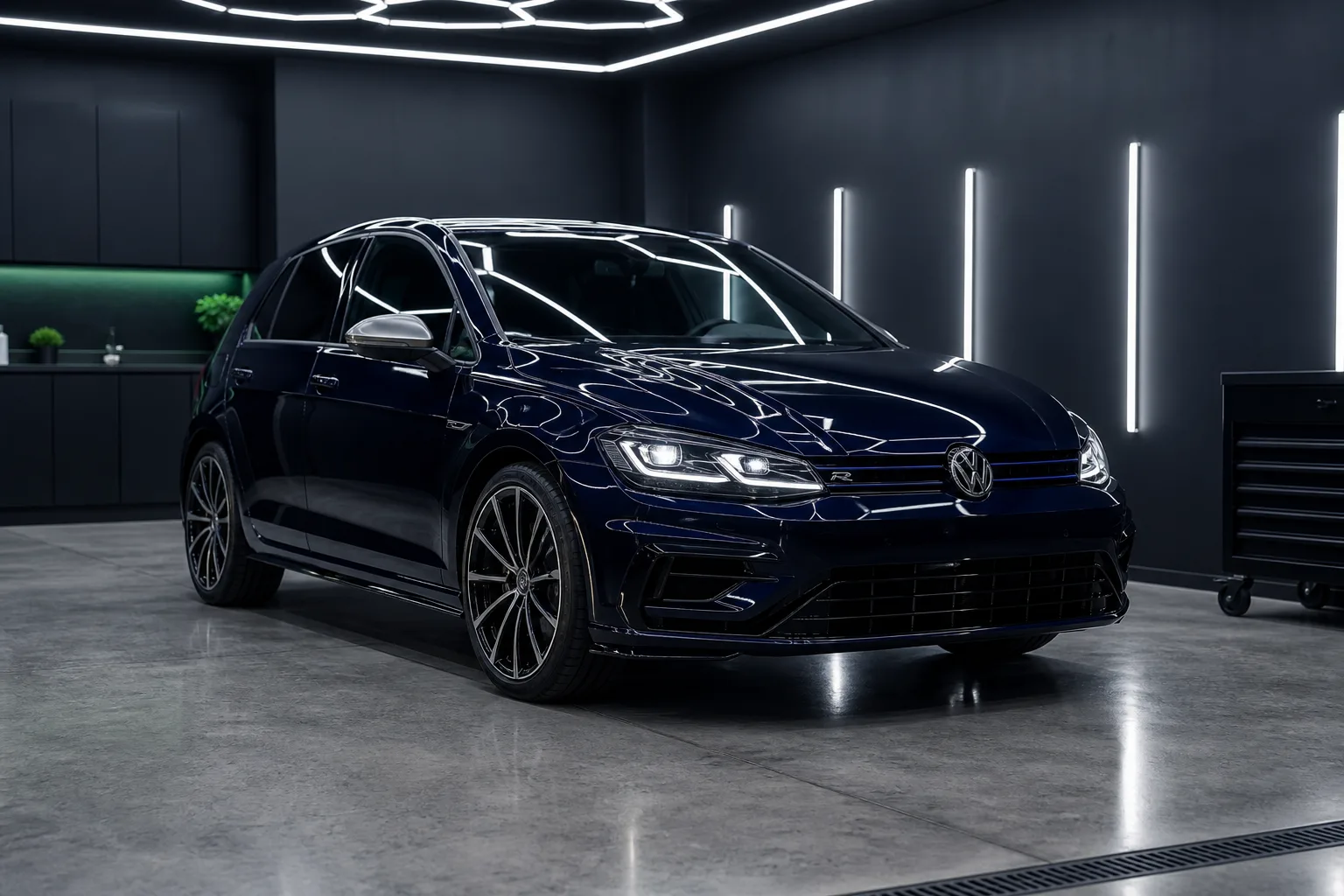Tamnoplavi Volkswagen Golf R nakon korekcije laka i maintenance detailinga